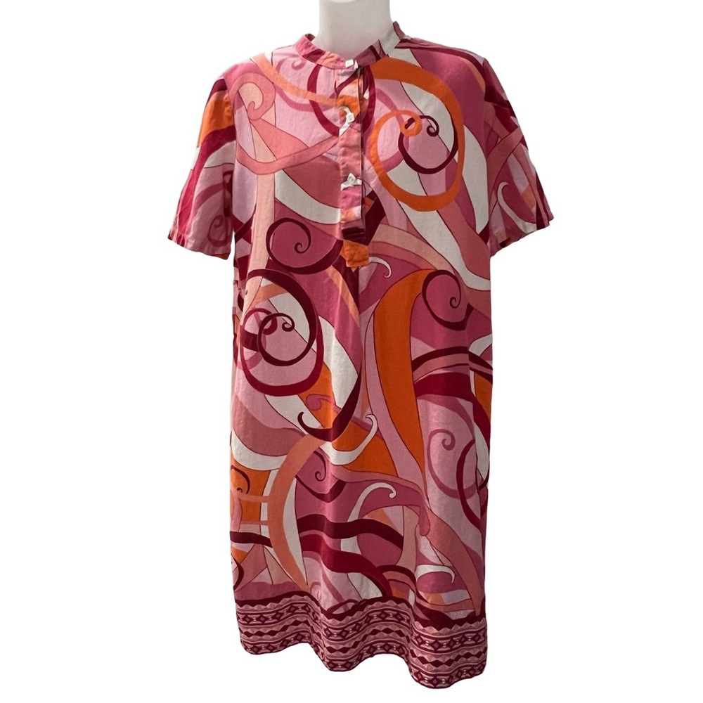 Pucci Inspired short sleeve shift dress Pink & Red Shift Dress Size Large